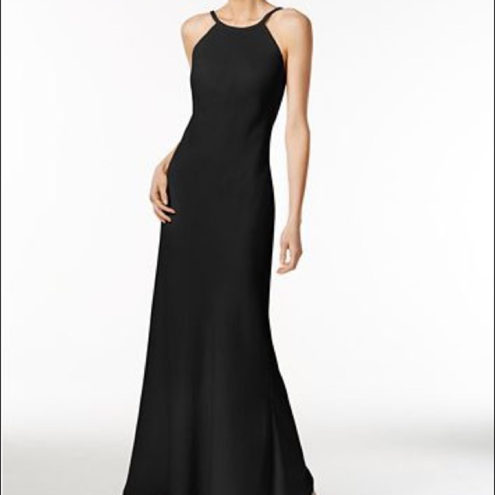 Calvin Klein Open-Back Halter Gown NAVY BLUE